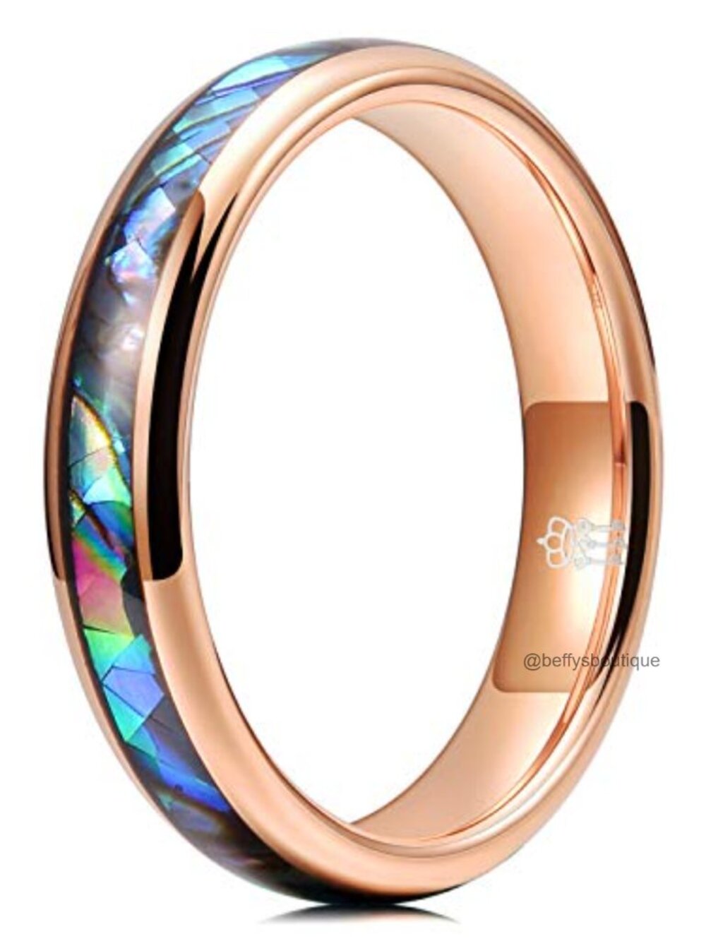 Tungsten Wedding Band Abalone Shell Inlay Comfort Fit Ring